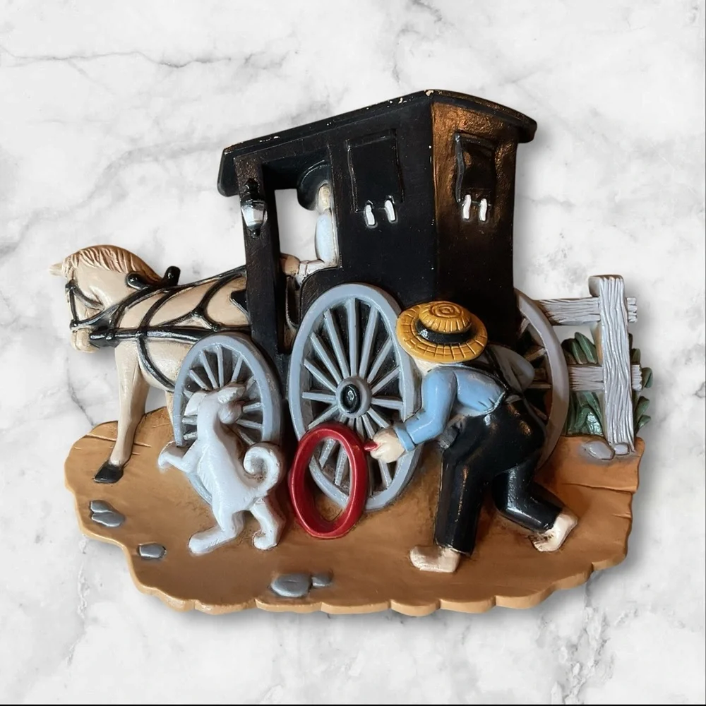 Vintage Burwood Products Wall Hanging Plaques Decor Amish Set Of 2